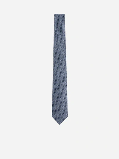 Ferragamo Gancini Print Silk Tie In Dark Blue