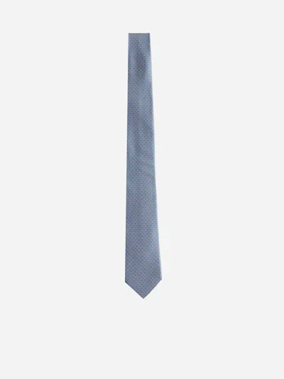 Ferragamo Gancini Print Silk Tie In Gray