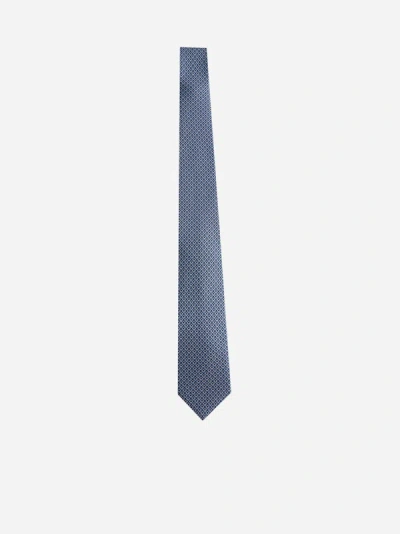 Ferragamo Gancini Print Silk Tie In Navy,blue