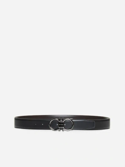 Ferragamo Gancini Reversible Leather Belt In Black,hickory