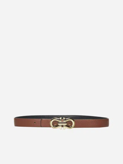 Ferragamo Gancini Reversible Leather Belt In Brown