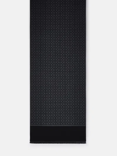 Ferragamo Gancini Scarf In Black Wool