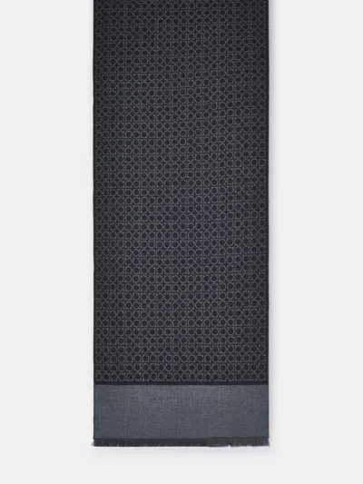 Ferragamo Gancini Scarf In Gray Wool In Grey