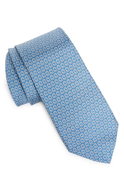 Ferragamo Gancini Silk Tie In Azzurro