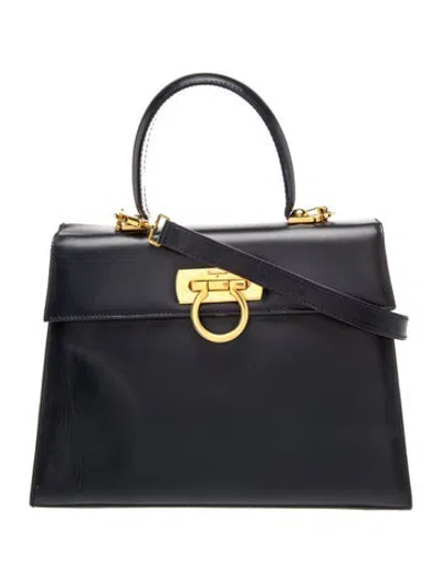 Pre-owned Ferragamo Gancini Top Handle Bag In Blue