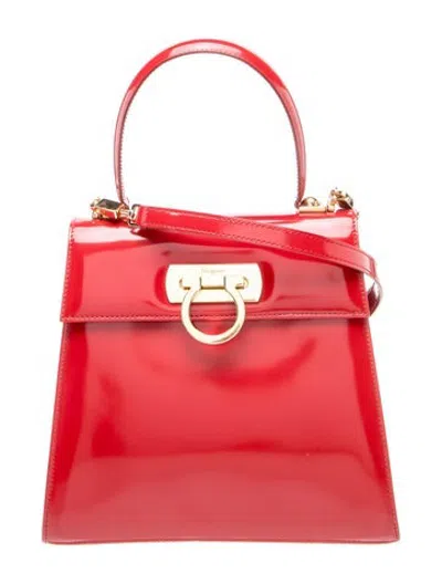 Pre-owned Ferragamo Gancio Top Handle Bag In Red