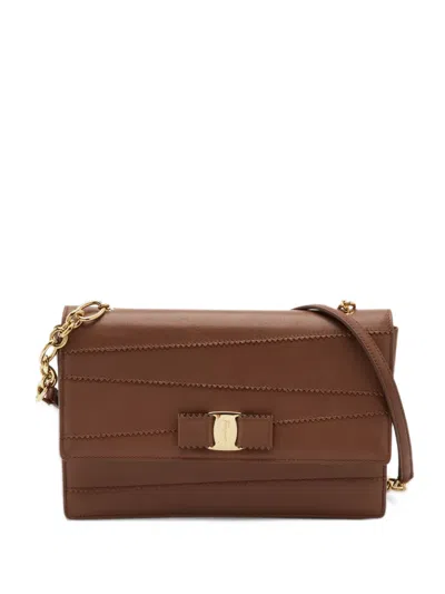 Pre-owned Ferragamo Ginny Bow Shoulder Bag In Brown