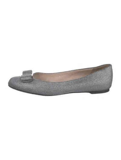 Pre-owned Ferragamo Glitter Bow Accents Ballet Flats In Grey