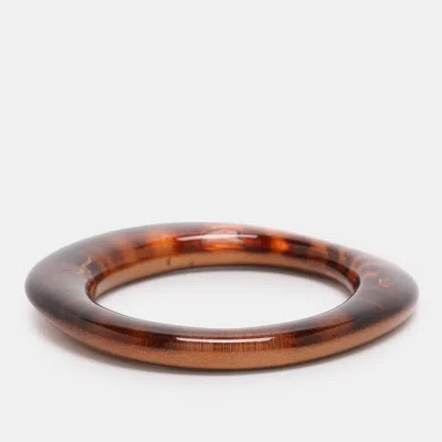Pre-owned Ferragamo Gold Leopard Print Resin Bangle In Brown