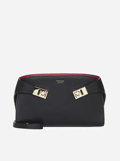 Ferragamo Hug Soft Leather Mini Bag In Black,flame Red