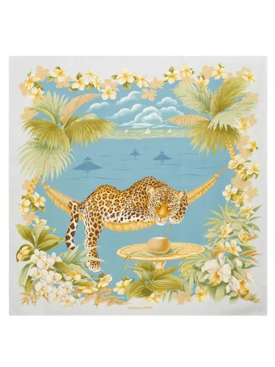 Ferragamo Jungle Print Silk Scarf In Blue