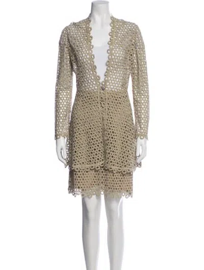 Pre-owned Ferragamo Lace Pattern Skirt Set In Neutrals