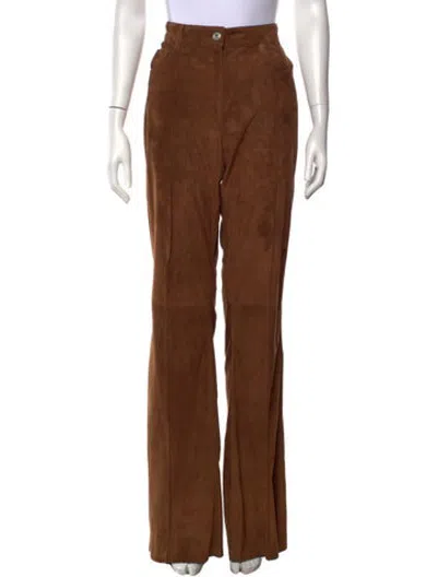 Pre-owned Ferragamo Lamb Leather Flared Pants W/ Tags In Brown