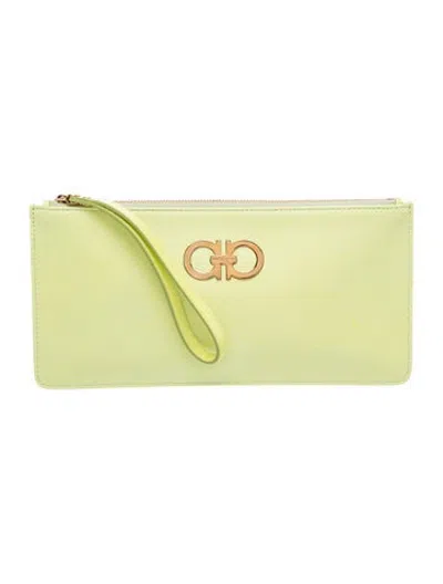 Pre-owned Ferragamo Leather Clutch In Green/yellow