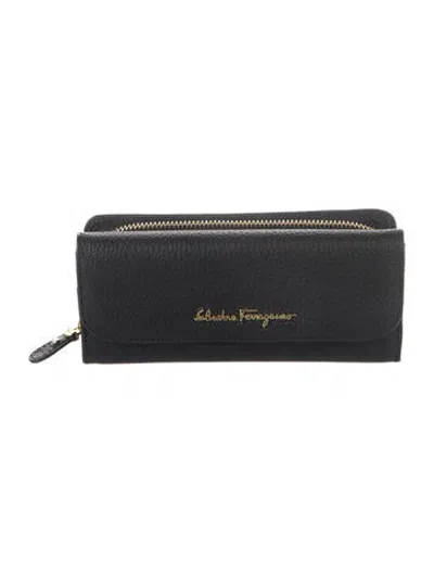 Pre-owned Ferragamo Leather Continental Wallet In Black