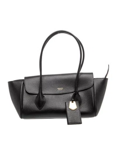 Pre-owned Ferragamo Leather East-west Tote Bag Small W/ Tags In Grey