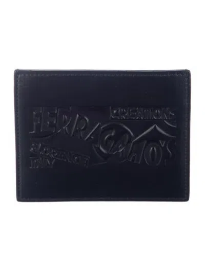 Pre-owned Ferragamo Leather Graphic Print Card Holder In Blue