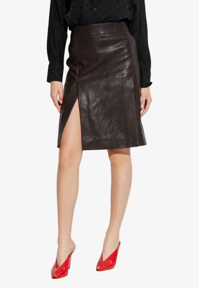 Ferragamo Leather Midi Skirt In Brown