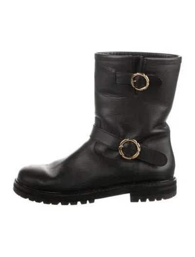 Pre-owned Ferragamo Leather Moto Boots In Black
