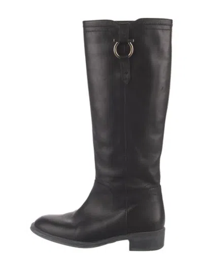 Pre-owned Ferragamo Leather Riding Boots In Black