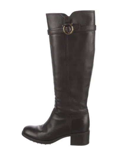 Pre-owned Ferragamo Leather Riding Boots In Black
