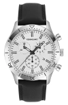 Ferragamo Leather Strap Chronograph Watch, 43mm In Stainless Steel/ Black