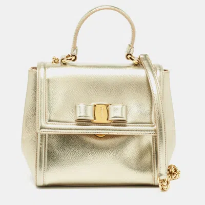 Ferragamo Leather Top Handle Bag In Gold