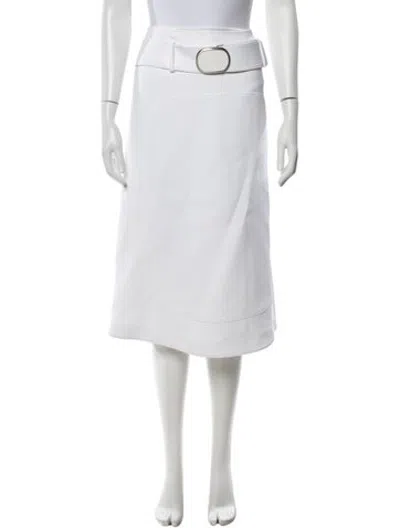 Pre-owned Ferragamo Leather Trim Embellishment Midi Length Skirt In White