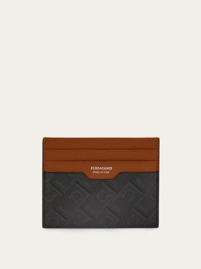 Ferragamo Monogram Credit Card Holder In Brown
