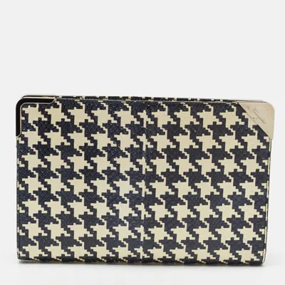 Pre-owned Ferragamo Navy Blue/white Houndstooth Pattern Snakeskin Clutch