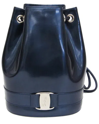 Pre-owned Ferragamo Navy Leather Vara Backpack (authentic Pre-loved)