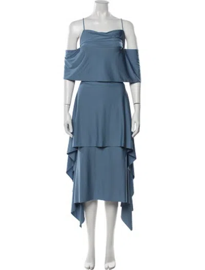 Pre-owned Ferragamo Off-the-shoulder Midi Length Dress W/ Tags In Blue