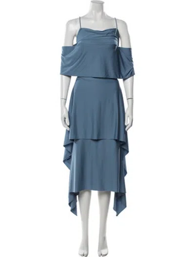 Pre-owned Ferragamo Off-the-shoulder Midi Length Dress W/ Tags In Blue