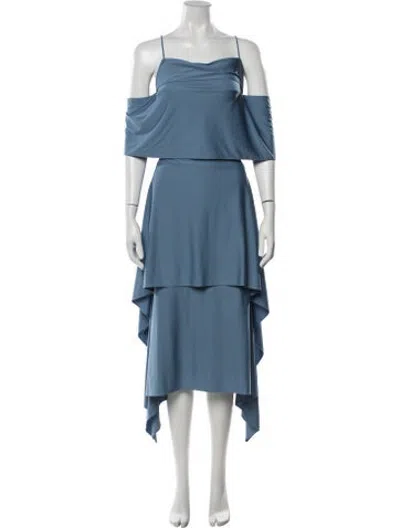Pre-owned Ferragamo Off-the-shoulder Midi Length Dress W/ Tags In Blue