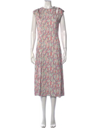 Pre-owned Ferragamo Patterned Midi Length Dress W/ Tags In Purple