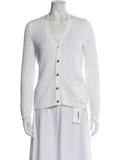 Pre-owned Ferragamo Patterned V-neck Sweater In White