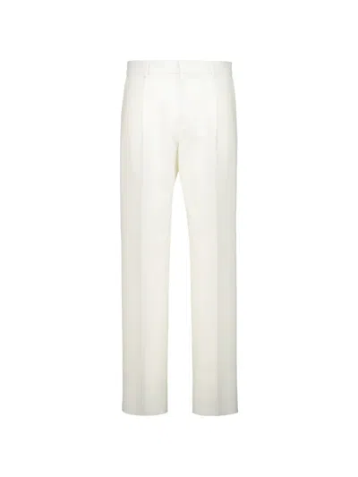 Ferragamo Pleated Straight-leg Trousers In White