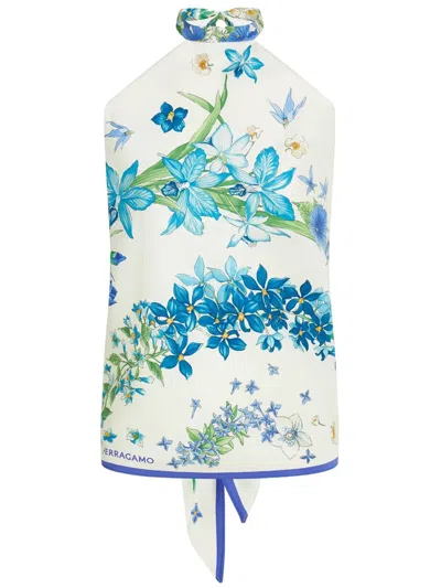Ferragamo Primavera Print Scarf-style Top In Blue