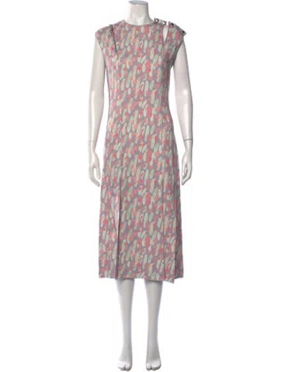 Pre-owned Ferragamo Printed Midi Length Dress W/ Tags In Purple