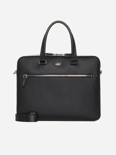 Ferragamo Revival Gancio Leather Briefcase In Black