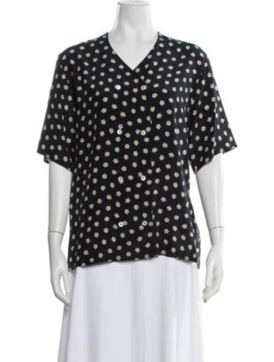Pre-owned Ferragamo Silk Floral Print Blouse In Blue