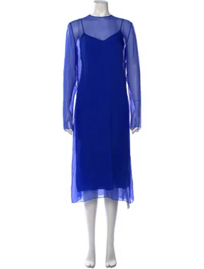 Pre-owned Ferragamo Silk Midi Length Dress W/ Tags In Blue