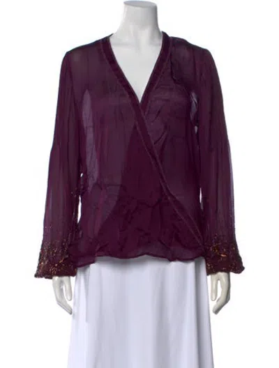Pre-owned Ferragamo Silk V-neck Blouse In Purple