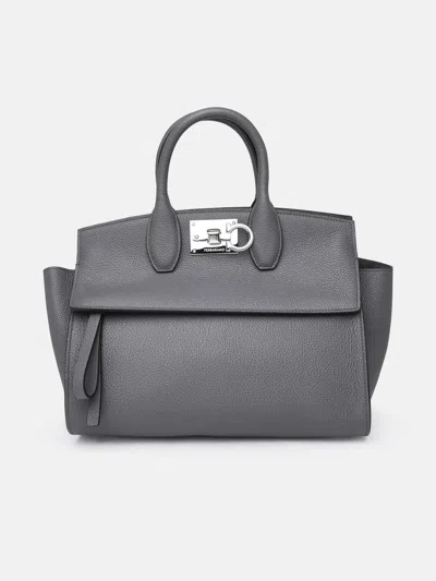 Ferragamo Studio Bag In Gray Leather In Grey