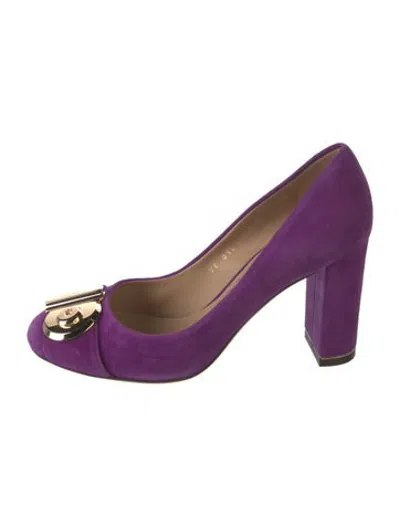 Pre-owned Ferragamo Suede Chain-link Accents Pumps In Purple