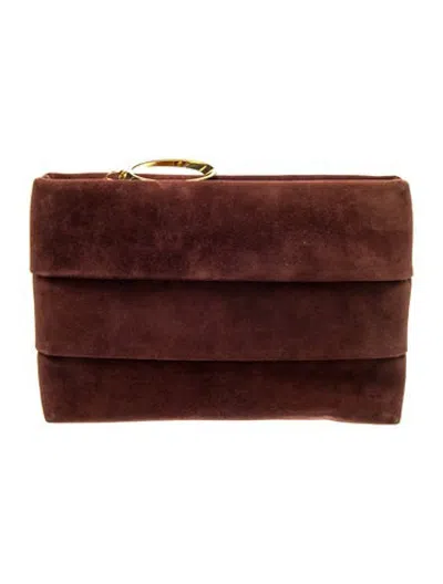 Pre-owned Ferragamo Suede Clutch In Burgundy