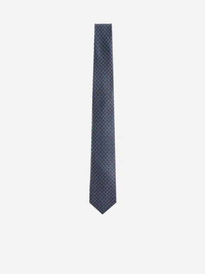 Ferragamo Tetris Silk Tie In Marine