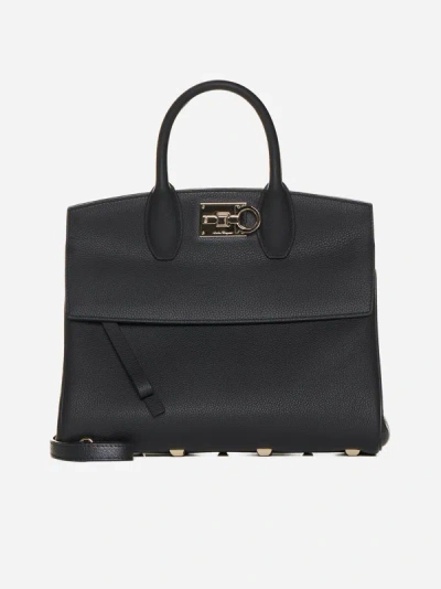 Ferragamo The Studio Leather Small Bag In Black