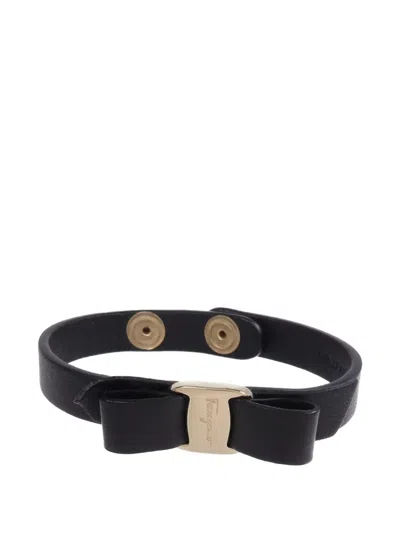 Pre-owned Ferragamo Vara Bow Leather Bracelet In Black