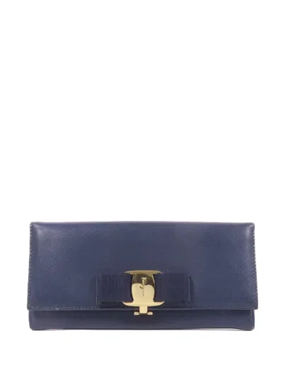Pre-owned Ferragamo Vara Bow Wallet In Blue